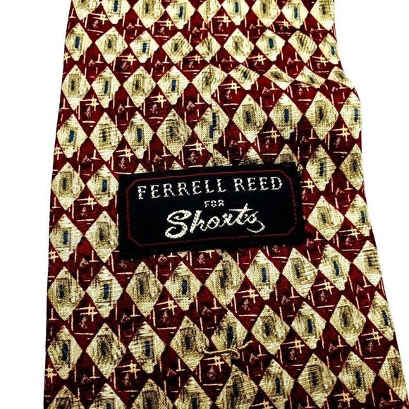 Ferrrell Reed Silk Tie Red Yellow Geometric Print - Picture 3 of 6